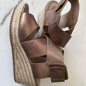 Eileen Fisher Metallic Brown Espadrille Wedge Sandals